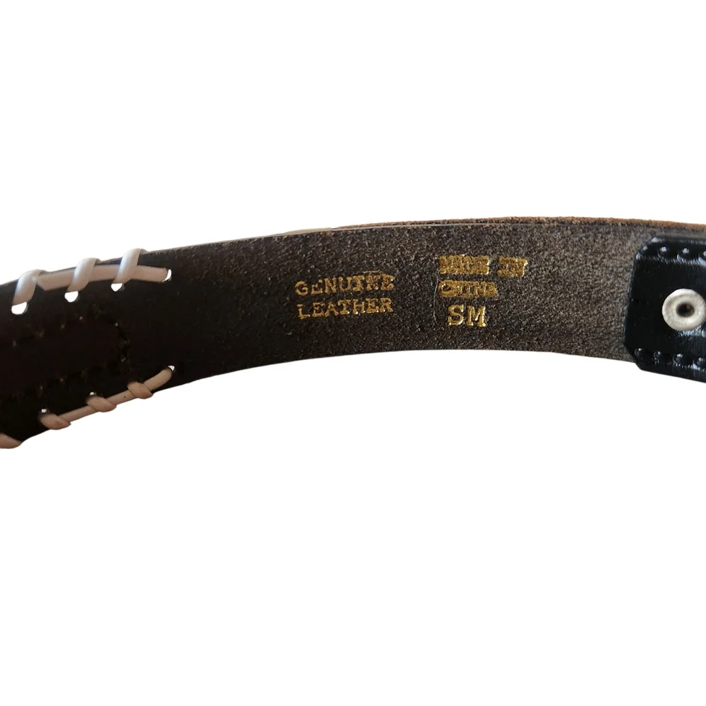 Beaded Leather Belt with Silver Buckle Small Thunderbird